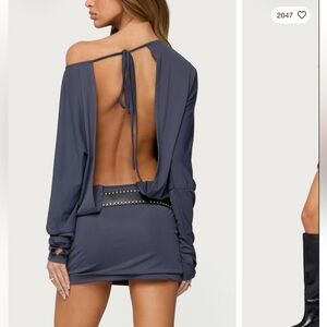 Open-Back Mini Dress in Dark Gray